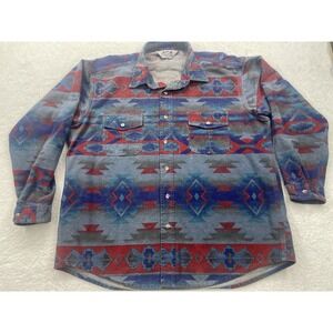 Vtg Sportsmans Guide Chamois Thick Flannel‎ Mens Shirt Southwest USA XL Aztec